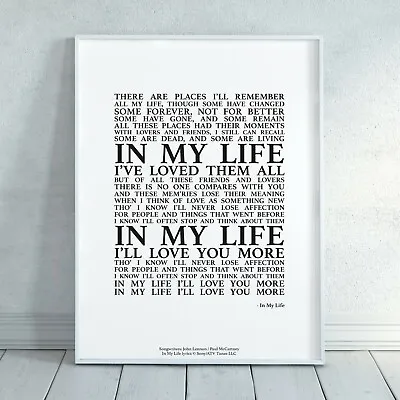 £7.99 • Buy In My Life - The Beatles Lyrics Song Print (Unframed) Wall Art Typography