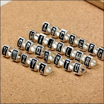 Silver Letter Beads Large Hole 26 Loose Beads Triangular Retro Letter Beads Meta • $2.90