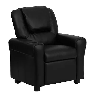 Flash Furniture Contemporary Vinyl Kids Recliner W/Cup Holder And Headrest Black • $190.79