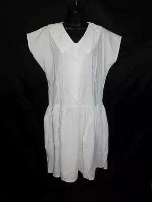 Vtg 80s Easy Living S White Cotton Shirt Dress Short Cap Sleeve Dropped Waist Sm • $24.99