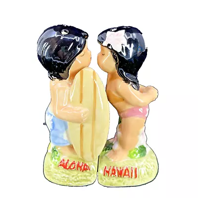 Aloha Hawaii - Kissing Surfer Boy With Girl - Porcelain Salt & Pepper Shakers • $22.73