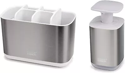 Joseph Joseph Stainless Steel Toothbrush Holder Soap Pump Bathroom Caddy Set • $64.84