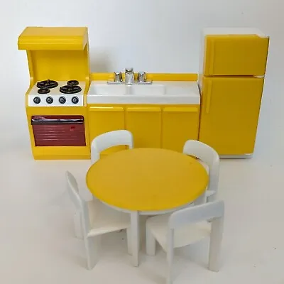 Mod Doll House Kitchen Furniture 1970s Modern Plastic 8 PC Yellow White • $29.99