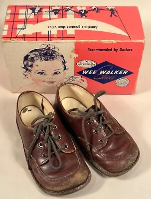 Wee Walker Baby Shoes Brown Oxford With Box. Vintage • $6.95