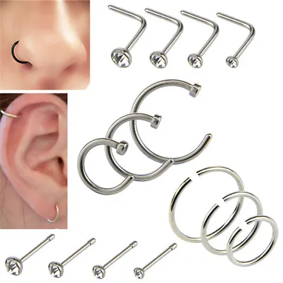 $1.33 • Buy 14Pcs/Set-Stainless Steel Hinged Segment Nose Ring Bone Studs Hoop Body-Pierc DD