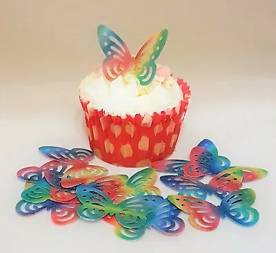 12 X Precut Edible Butterflies Wafer Paper Cupcake Decorations Toppers Various • £1.95