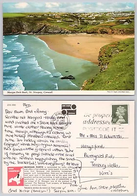 C27188 Mawgan Porth Beach Newquay Cornwall England John Hinde Postcard 1987 • £1.19