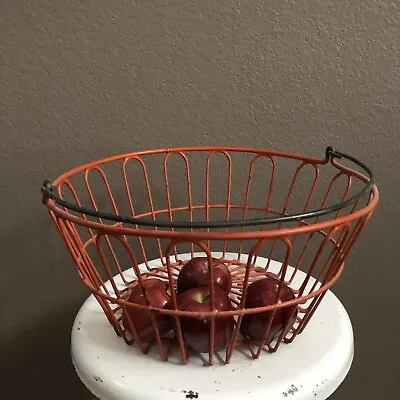 ANTIQUE VTG ORANGE Wire Basket Farm Egg Apple Oyster Gathering Harvest Vegetable • $39.99