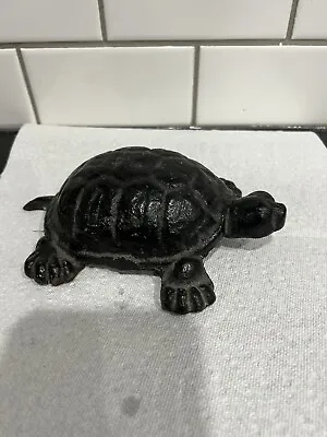 Antique Cast Iron Box Turtle Doorstop Garden Patio Black Paint. • $144.50