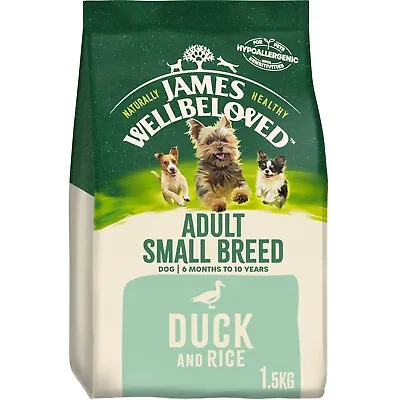 1.5kg James Wellbeloved Adult Small Breed Dry Dog Food Biscuits Duck & Rice • £12.54