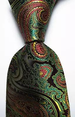 New Classic Paisley Black Green Gold Red JACQUARD WOVEN Silk Men's Tie Necktie • $7.99