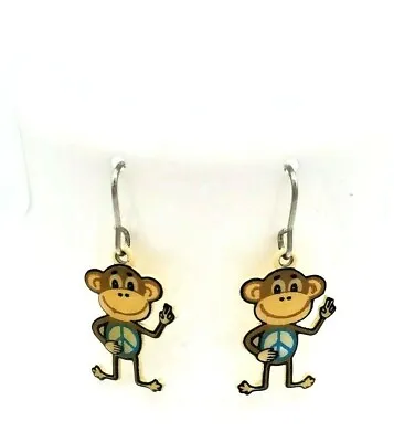 Monkey Earrings Pierced Dangle Smiling Waving Hook Colorful Multi Color 1.25  • $12.97