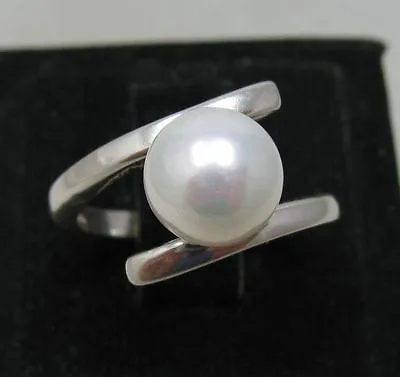 Stylish Sterling Silver Ring Solid Hallmarked 925 8mm Pearl Handmade • £18.80