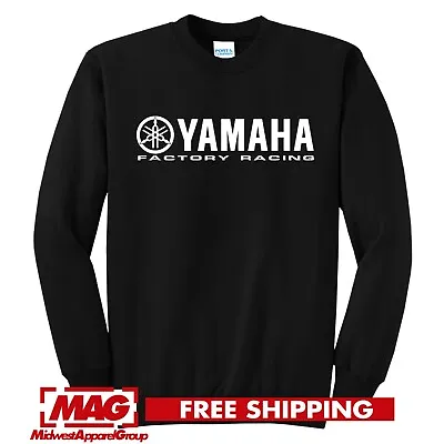 YAMAHA FACTORY RACING BLACK CREWNECK Motocross Sweatshirt ATV OEM R1 Motorcycle • $29.99