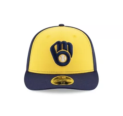 Milwaukee Brewers 59fifty New Era Low Pro 2tone Navy And Yellow Hat Size - 7 • $19.96