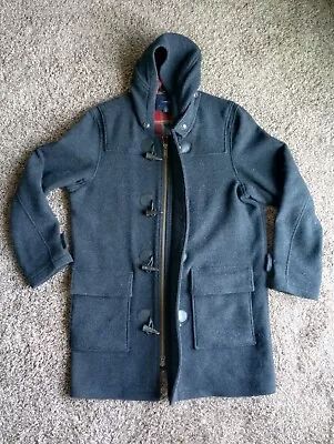 Vintage Lands End Mens Wool Blend Duffle Coat Hooded Plaid Lining Size Large • $140