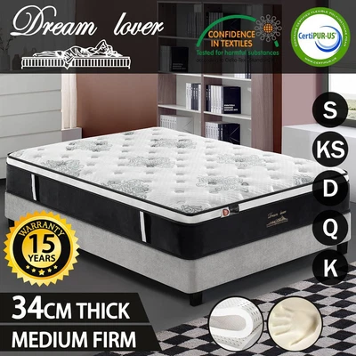$141.55 • Buy LUXURY MATTRESS King Queen Double Single Pocket Spring Natural Latex Memory Foam