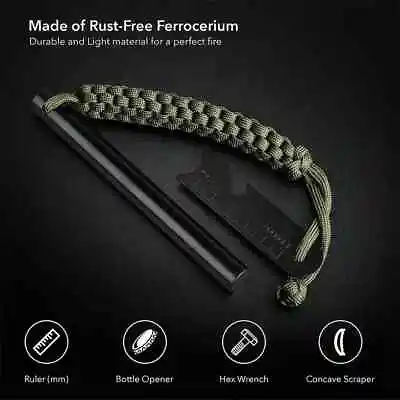 HUGE 5 X 1/2  FERRO ROD Fire Starter Survival Striker Flint + Emergency Paracord • $11.95