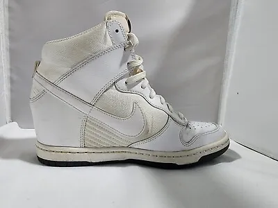 Nike Dunk Sky Hi Hidden Wedge Heel Leather Shoes 644877-101 Womens US 7.5 White • $90.90