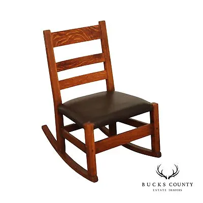 Mission Antique Oak And Leather Children's Rocking Chair • $465