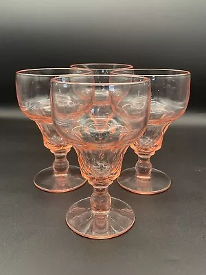 Vintage Pink Depression Glass Water Goblets Set Of 4 Stemware • $28.28