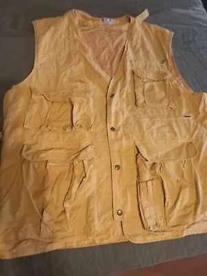 VTG Banana Republic Safari Travel Vest Fishing Journalist Yellow Tan Khaki XL • $68