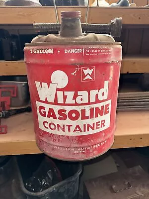 5 Gallon Vintage Wizard Gasoline Container Western Auto Stores 2x 1414 • $89