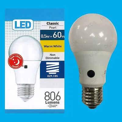 8.5W = 60W LED Pearl GLS Dusk Till Dawn Sensor Security Night Light Bulb ES E27 • £10.99