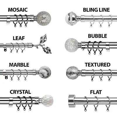 Metal Curtain Pole Extendable Chrome 25mm Rings Brackets Fittings Finials • £8.99