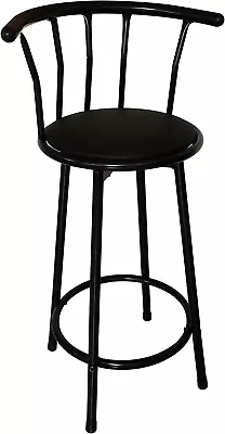 Round Tall Breakfast Stool Bar Chair Black Metal Frame Leather Cushioned Seat • £39.99