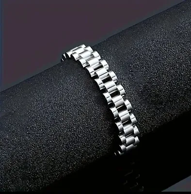 Titanium Steel Men's Adjustable Watch Chain Shaped Stylish Bangle Bracelet • £14.89