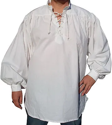 Fair Trade Cotton Medieval Gothic Larp Cosplay Pirate Kurta Shirt Nehru Collar • £29.99