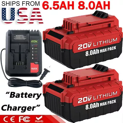 2 PACK 8.0Ah For PORTER CABLE 20 Volt Lithium-Ion Max PCC685L Battery Or Charger • $24.98