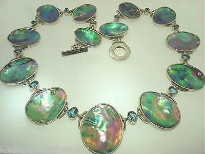 Signature Marta Howell 925 Ster Silver Oval Nz Paua Abalone Blue Topaz Necklace • $1620