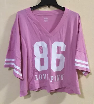 Victoria's Secret Pink Logo Varsity Love Pink 86 Crop Top V-neck Shirt Xlarge • $42.81
