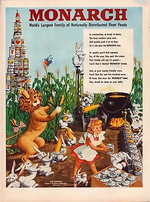 Print Ad Monarch Foods 1948 Lion Little Girl Lucy Full Page Magazine 10.5 X13.5  • $12