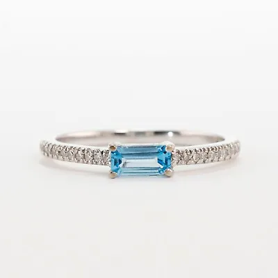 £218.62 • Buy Estate 14k White Gold Blue Aquamarine Diamond Band Ring 7
