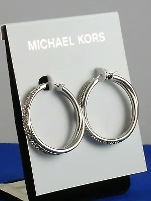 Michael Kors Silver BRILLIANCE STATEMENT Pave' Twisted Hoop Earrings MKJ3670 $12 • $74.99