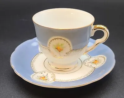 Vintage UCAGCO China Teacup And Saucer Floral Blue White Gold Made In Japan • $15.99