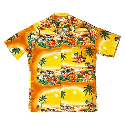 $39.02 • Buy Vintage Pennys Hawaiian Shirt Floral All Over Print Orange Mens Large