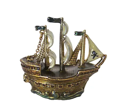 Monet Collectible Enamel Trinket Box PIRATE SHIP Skull Crossbones Sails Ship • $29.99