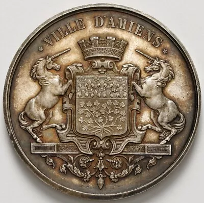 $74 • Buy France Unicorns Ville D’amiens Coat Of Arms Silver Medal By Dantzell 52mm 65,5g