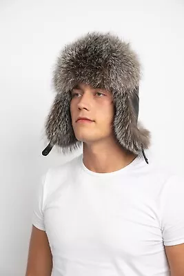 Men's Silver Fox Fur Trapper Hat Saga Furs Top Quality • $175.50