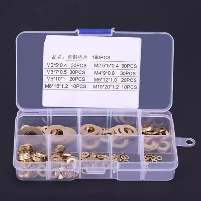 180Pcs Brass Flat Washer Assortment Set With Box M2/M2.5/M3/M4/M5/M6/M8/M10 • $11.04