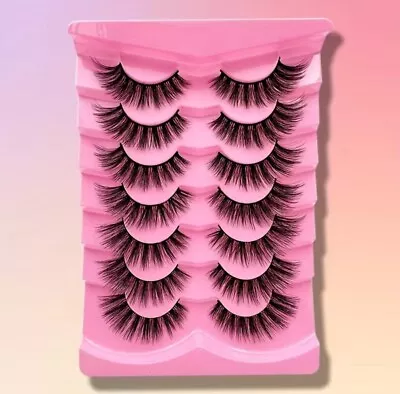 7 Pairs Slender Wispy Natural Look Eyelashes-Natural 3D False Eyelashes 16-18mm • £3.75