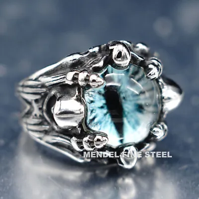 MENDEL Cool Mens Stainless Steel Dragon Claw Blue Evil Eye Eyeball Ring Sz 7-15 • $11.99