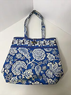 Vera Bradley Blue Lagoon Tote Bag Boho Blue White Toggle Loop Medium Purse • $29.99