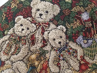 STUNNING Christmas Teddy Bears Green Red Ribbon Nutcracker Table Runner 13x70 • $29.99