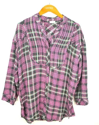 Free People Intimate Pink Plaid Top XS Button Front Long Sleeve Casual NWOT • £15.04