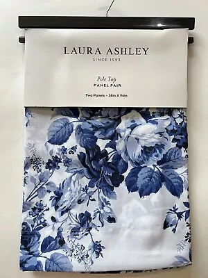 Laura Ashley JOYCE Blue Flowers Two Window Panels Curtains Pole Top 38”x96” NWT • $69.99